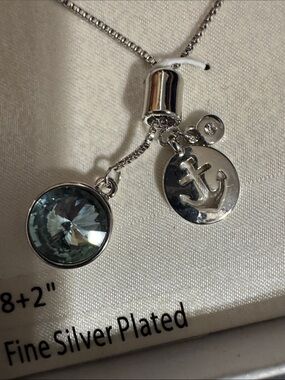 Fine Silver-Plated Necklace with Aquamarine Crystal Charm